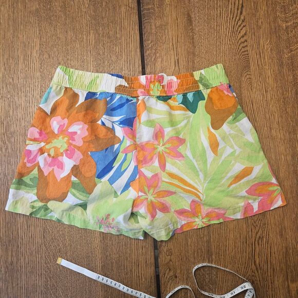 Linen Shorts Pull On Hawaiian Print 3.5" Inseam Womens Medium Vacation Summer - Picture 3 of 7